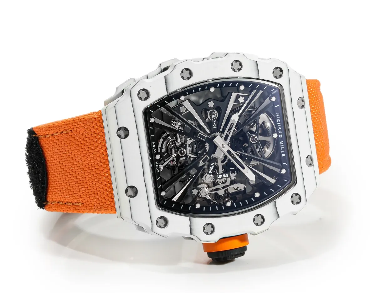 Richard Mille RM 12-01 Tourbillon Super Clone - White Carbon Fiber Orange Strap
