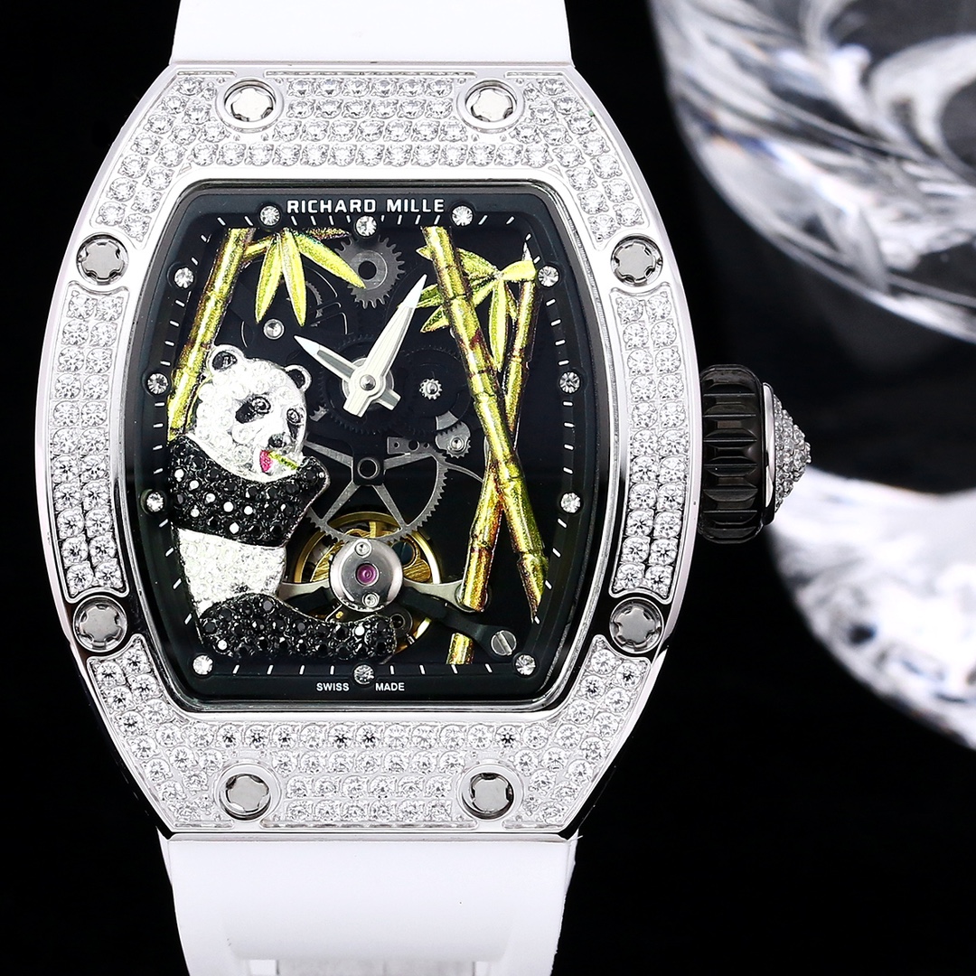 Replica Richard Mille RM 26-01 Swiss Tourbillon Panda White Diamond Bezel Watch