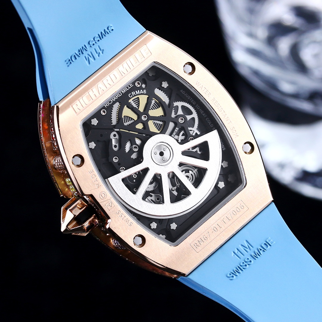Swiss Richard Mille RM 67-01 Replica For Stylish Gentlemen – Skeleton Dial, Blue Rubber Strap, Ultra-Thin Case