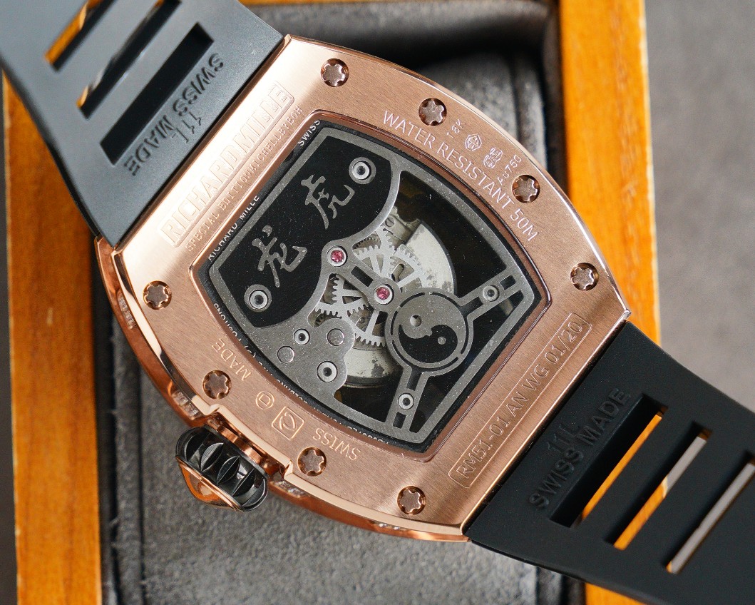 Richard Mille RM 51-01 Automatic Men Transparent Dial Rubber Band Watch
