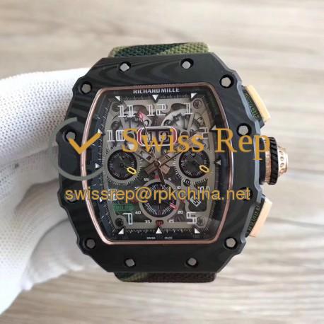 RM011-03 Flyback Chrono KLF Forged Carbon Black Skeleton Dial 7750