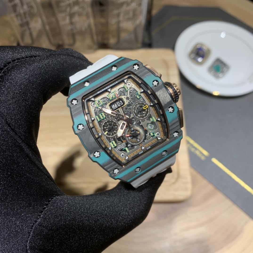 Richard Mille RM 11-03 Ultimate Edition Turquoise Quartz TPT Carbon Super Clone Flyback Chrono Replica 50x40mm