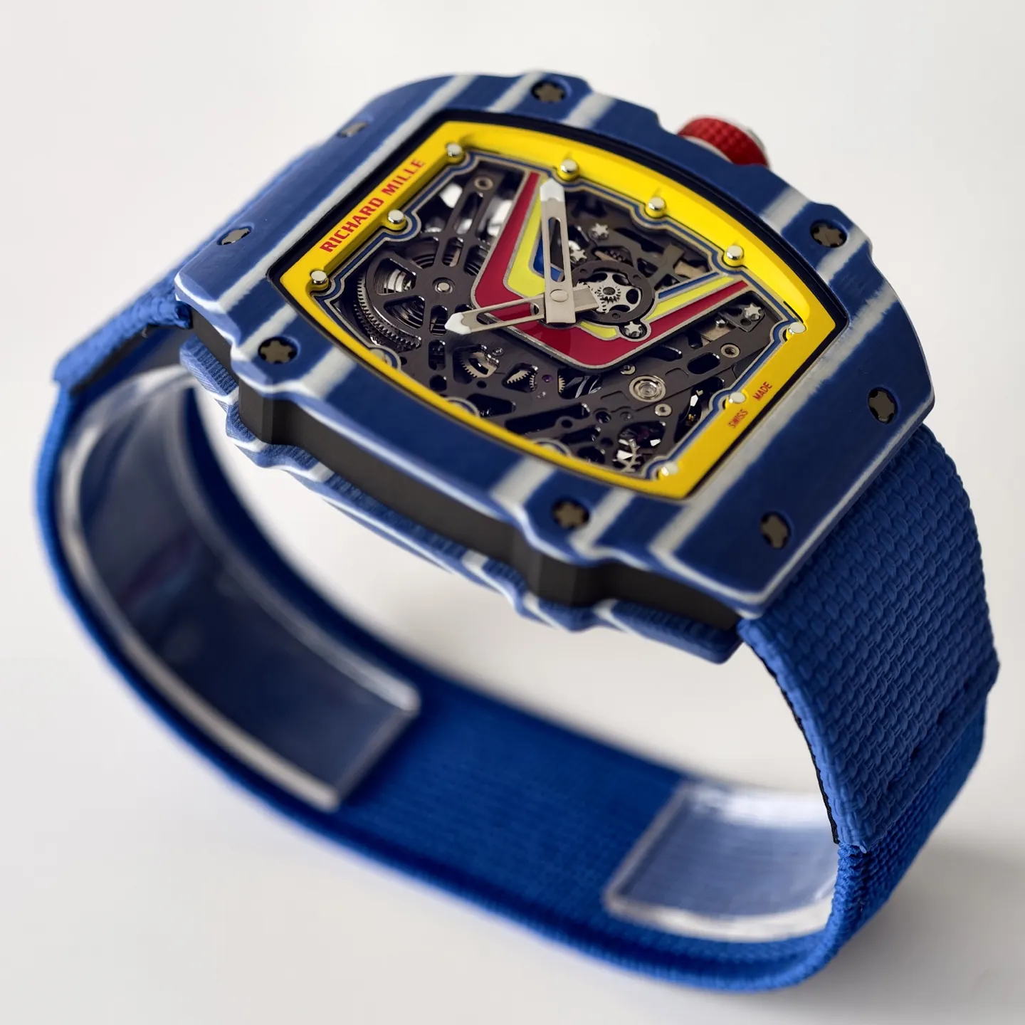 UMI RM 67-02 Fernando Alonso Blue Carbon Case Yellow Bezel Blue Fabric Strap Replica Watch