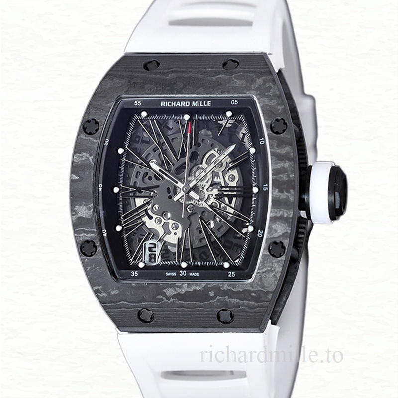 Richard Mille RM 010 Automatic Men Rubber Band Carbon Fiber Transparent Dial