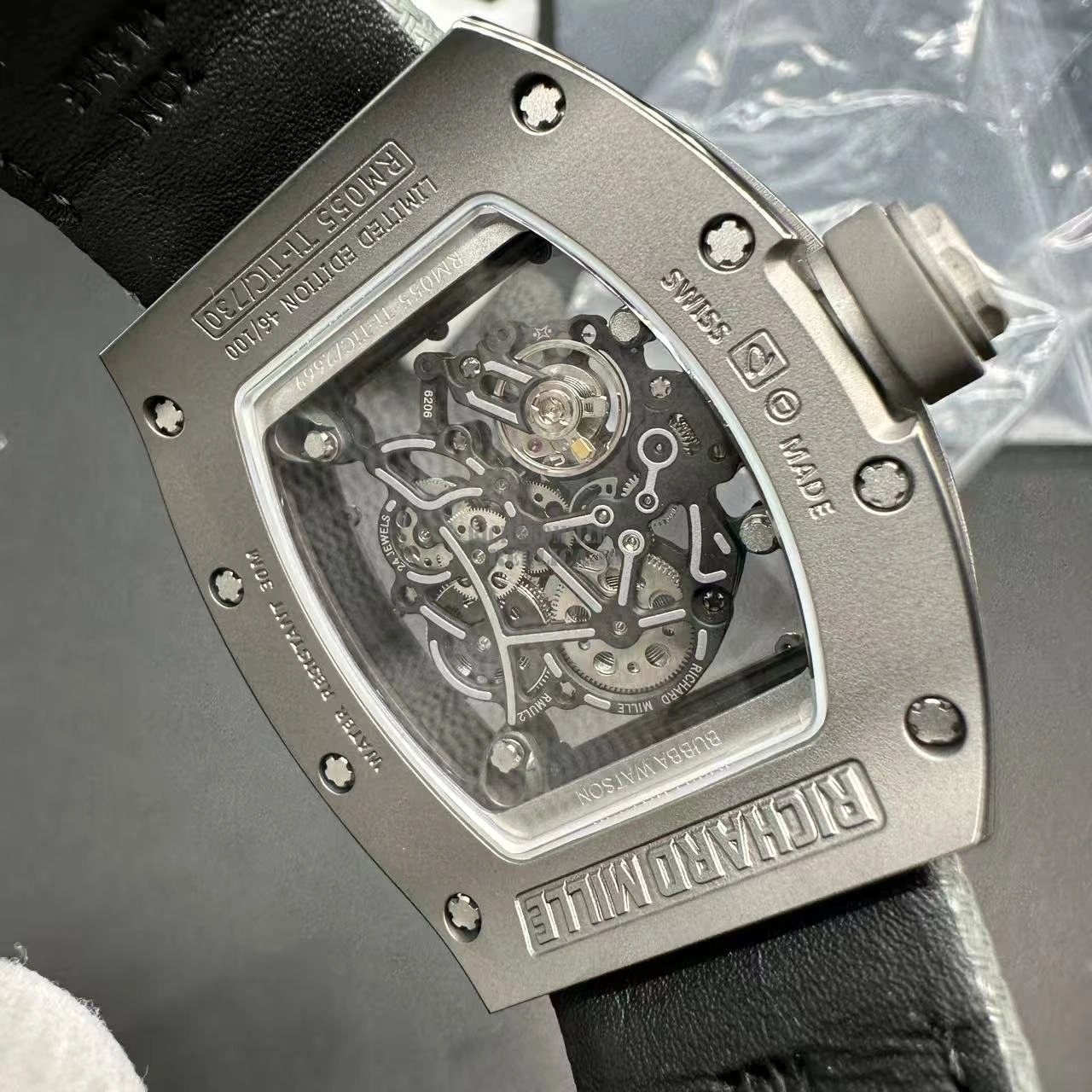 Richard Mille RM055 Bubba Watson Super Clone Titanium Skeleton Dial Gray Nylon Strap BBR Factory
