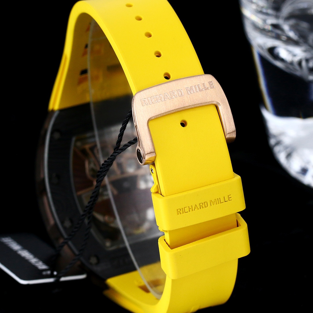 Swiss Samurai Skeleton Replica Richard Mille RM 047 Tourbillon Watch With Carbon Case And Yellow Rubber Strap