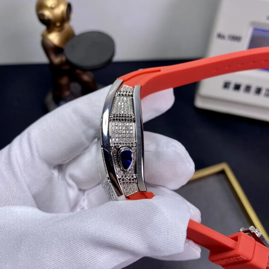 Richard Mille RM 037 Replica Diamond-Set Case Red Rubber Strap Luxury Ladies Wristwatch