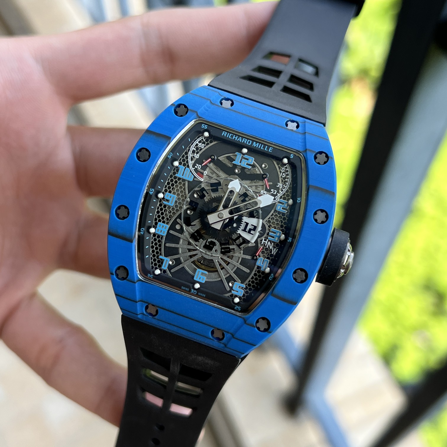Replica Richard Mille RM022 Blue Carbon Skeleton Dial Automatic Movement 40x50mm