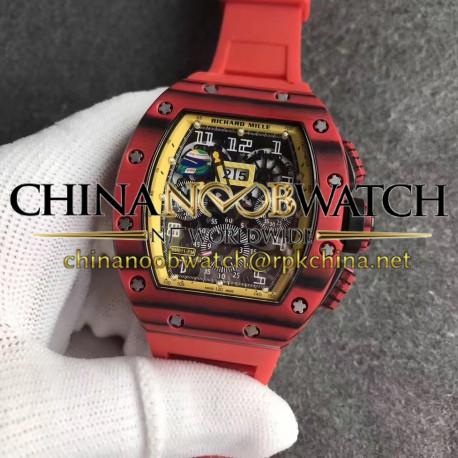 RM011 Red QTPT Flyback Chrono KVF Red Forged Carbon Yellow Skeleton Dial Swiss 7750