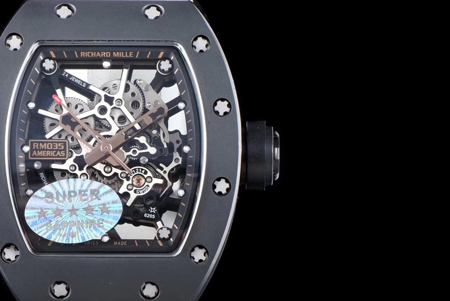 Richard Mille Replica RM 035-2 Black Strap Skeleton Dial