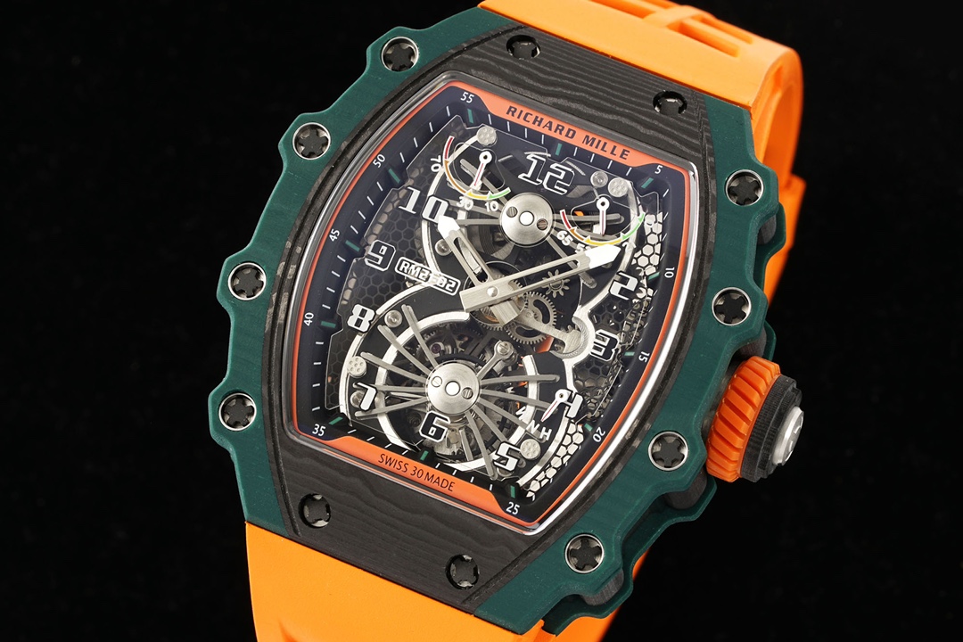 Best Richard Mille RM 21-02 Tourbillon Aerodyne Replica Watch - Orange Rubber Strap