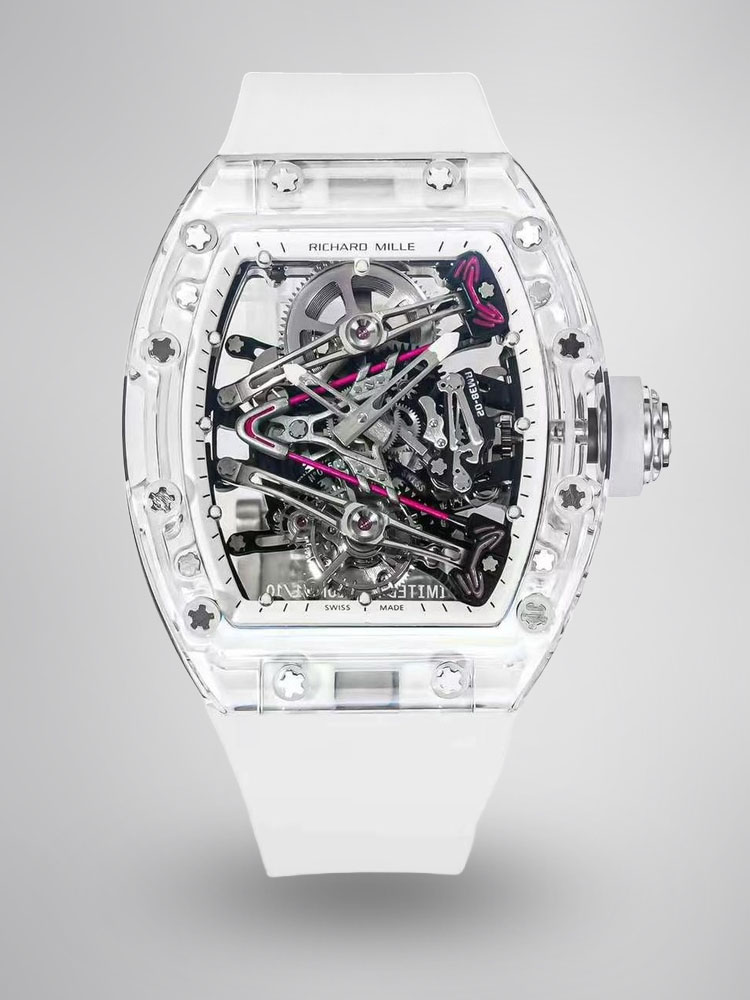 Richard Mille RM 38-02 Tourbillon Bubba Watson Pink Skeleton Crystal Transparent Super Clone Replica Watch