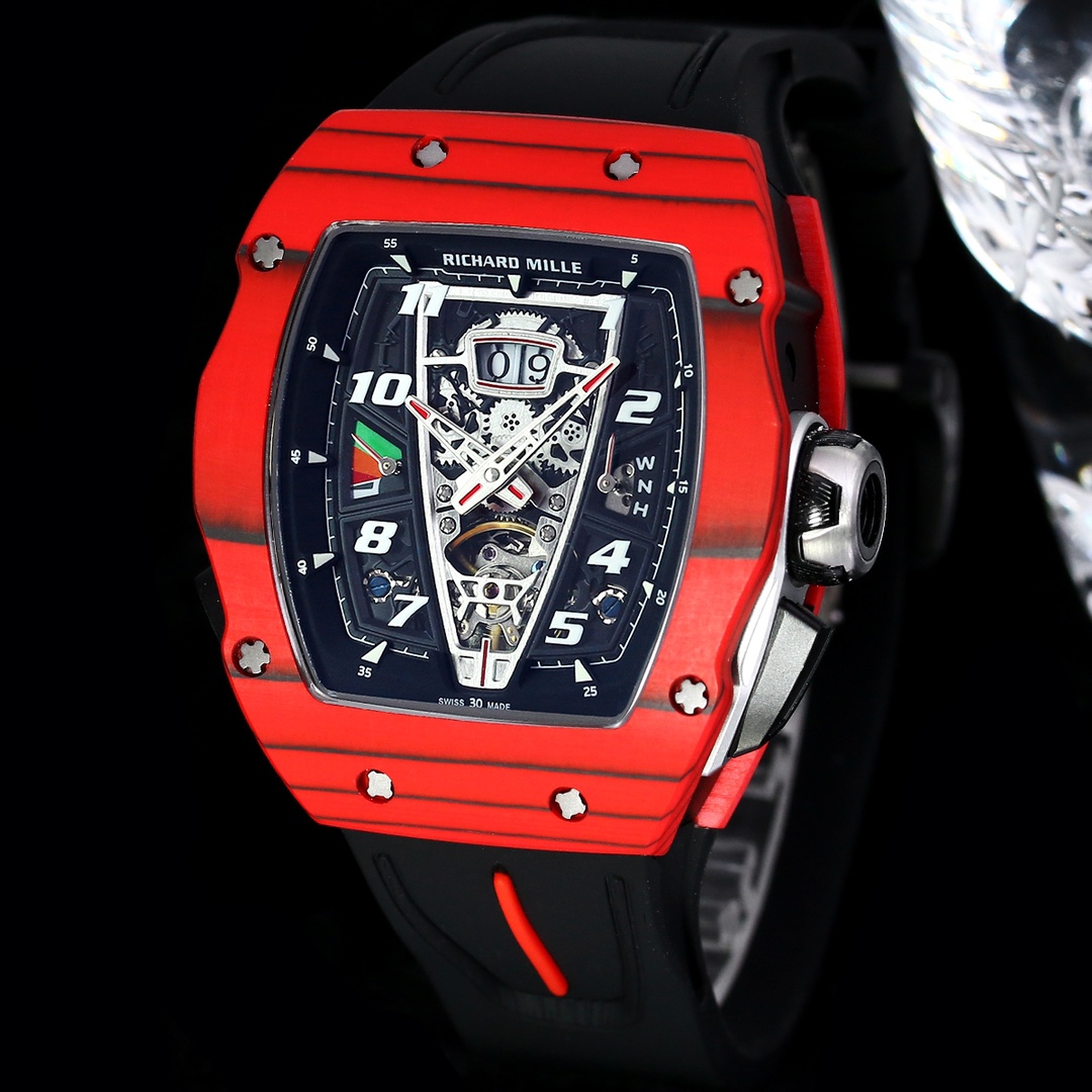 Luxury Sport Replica Richard Mille RM 40-01 Red Carbon Fiber Case Watch With Black Rubber Strap