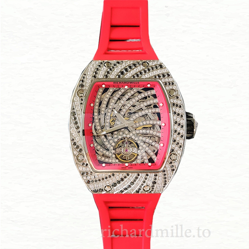 Richard Mille RM51-02 Ladies Mechanical Diamond Bezel Rubber Band Diamond Paved Dial