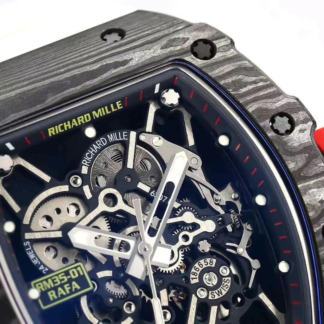 Top Swiss Replica Richard Mille RM35-01 – Carbon Fiber Case & White Rubber Strap