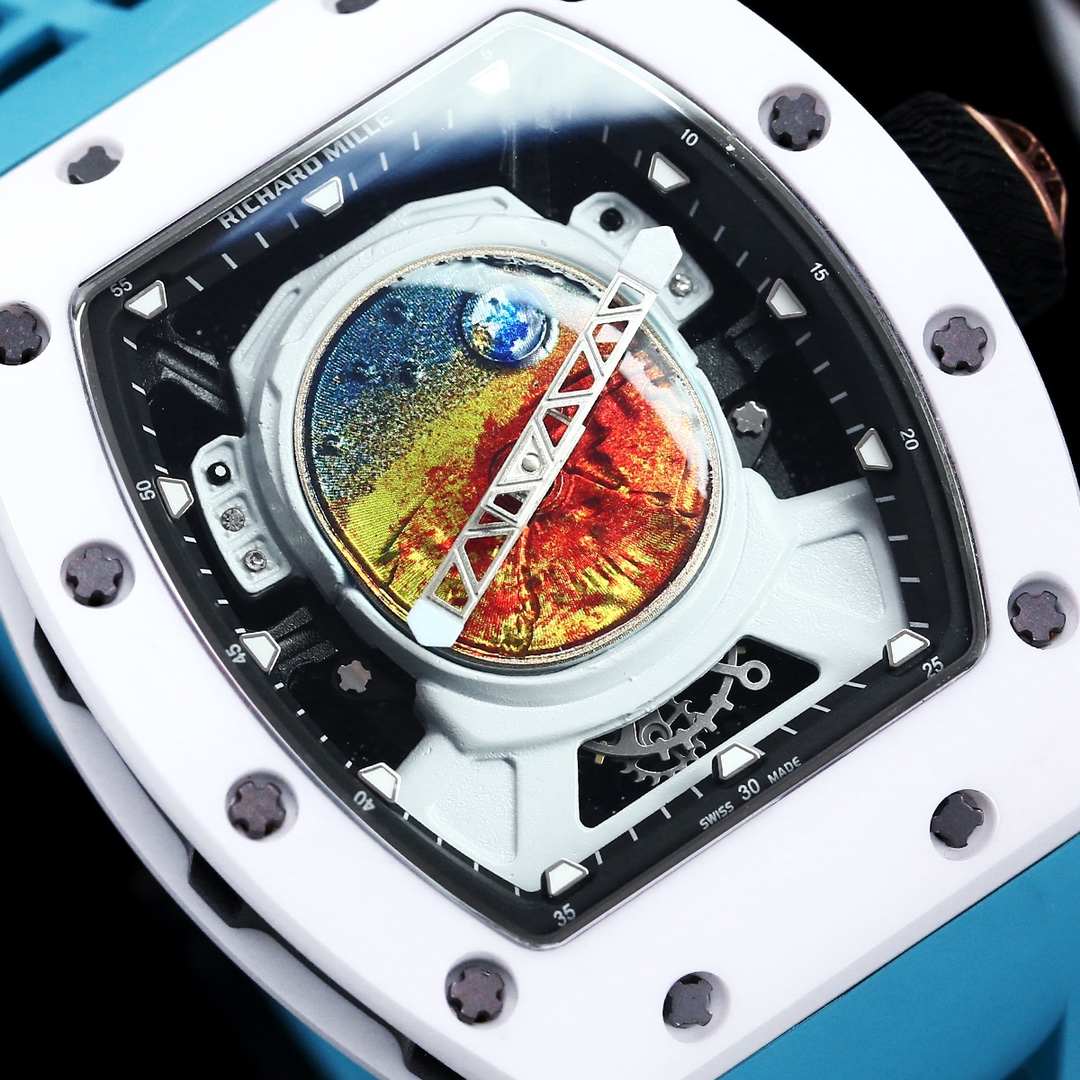 Richard Mille RM 52-05 Pharrell Williams Replica Watch – White Ceramic Case, Swiss Movement, Astronaut Dial, Blue Strap