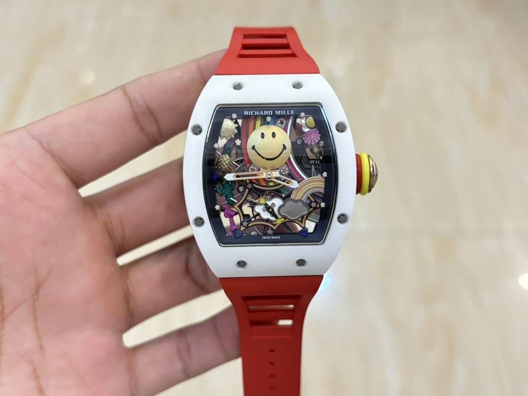 Richard Mille RM 88 Smiley Automatic Tourbillon Watch Replica, Red Rubber Strap