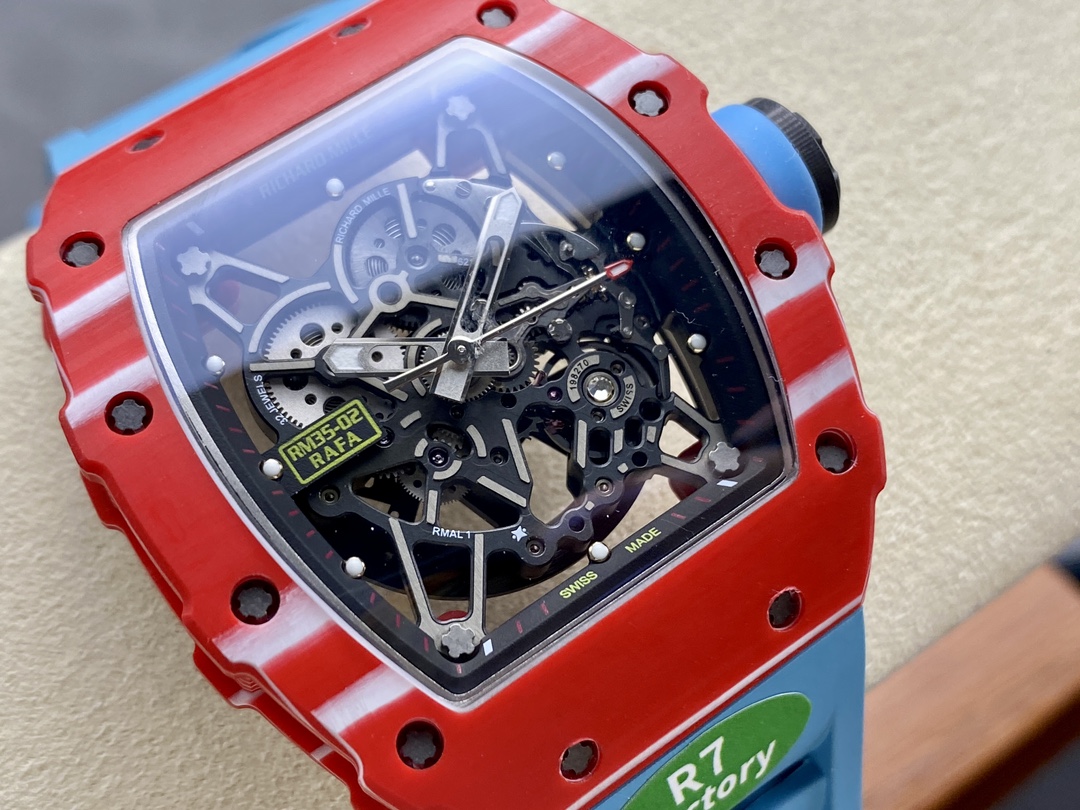 Premium Swiss Richard Mille RM35-02 Rafael Nadal Replica Tourbillon – Carbon Case & Blue Strap Luxury Skeleton Watch For Men
