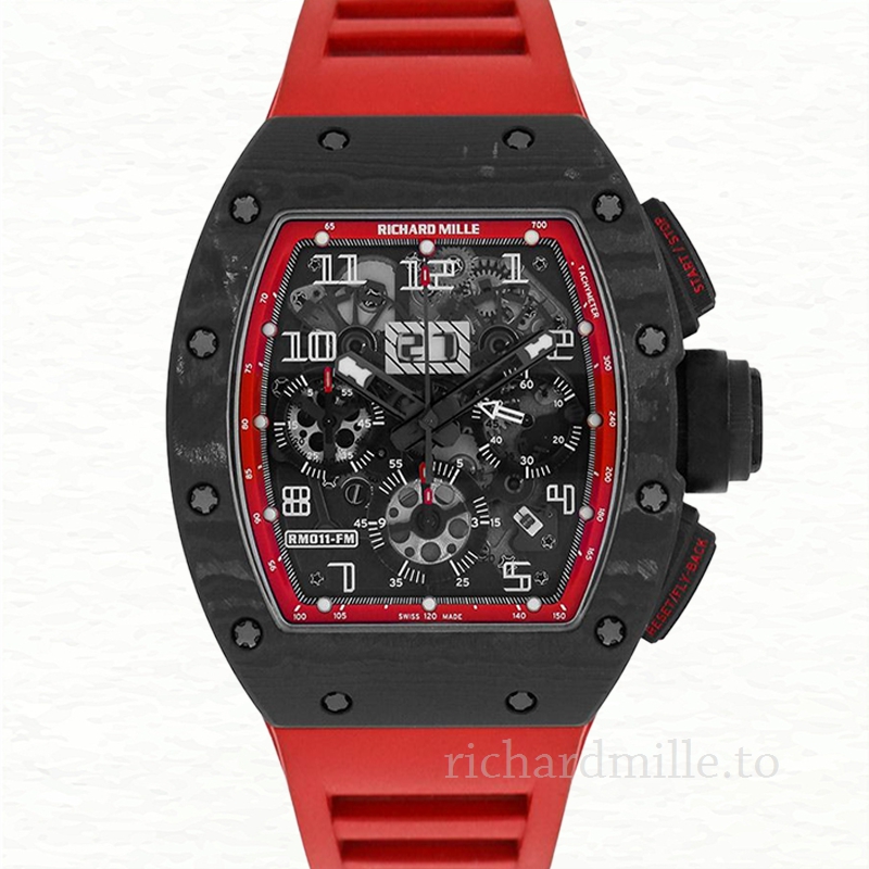 Richard Mille RM 011 Transparent Dial Men’s Rubber Band Black Red