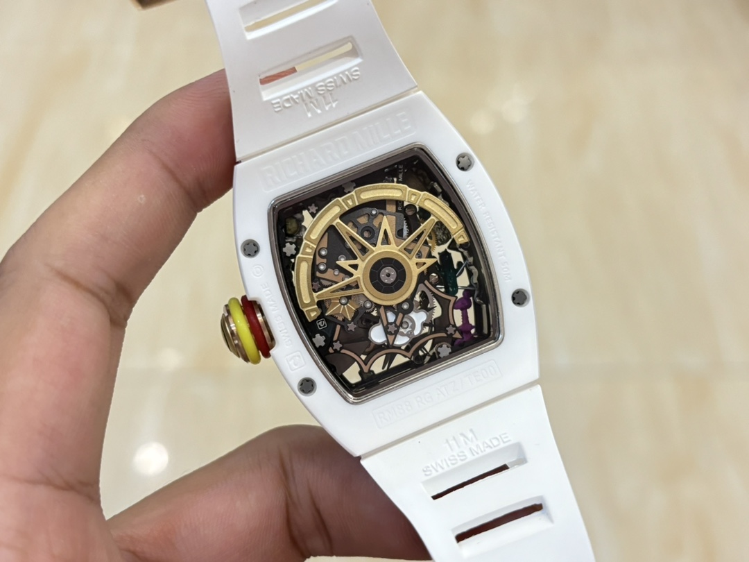 Best Richard Mille RM 88 Smiley Replica Swiss Automatic Tourbillon Watch with White Rubber Strap