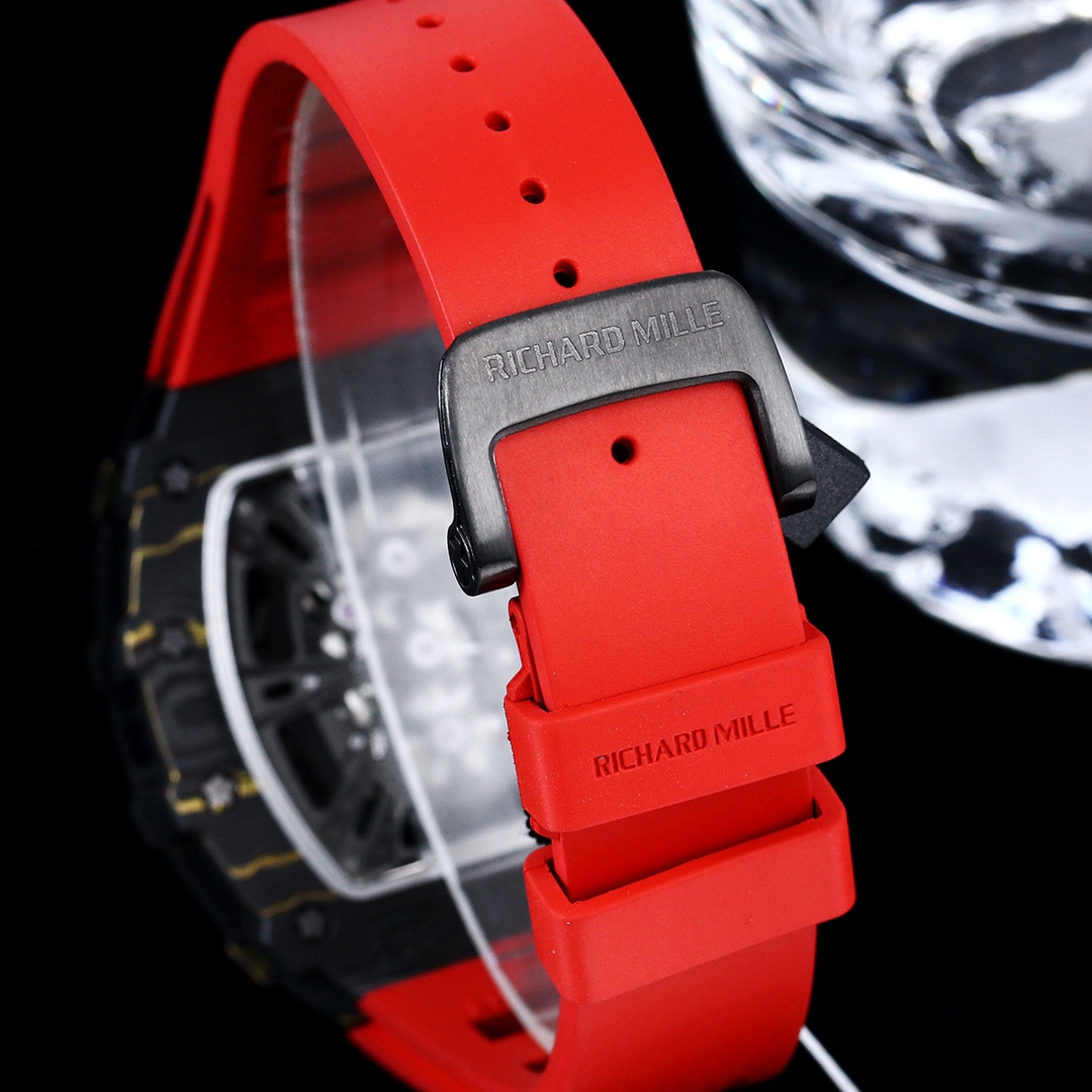 Swiss Richard Mille RM 12-01 Tourbillon Replica – Black Carbon Fiber Case With Red Rubber Strap