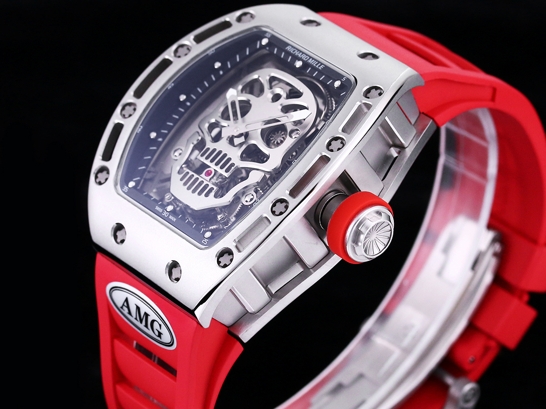 Best Swiss Replica RICHARD MILLE RM 52 Tourbillon Super Clone Watch – Skull Skeleton Dial, Red Strap