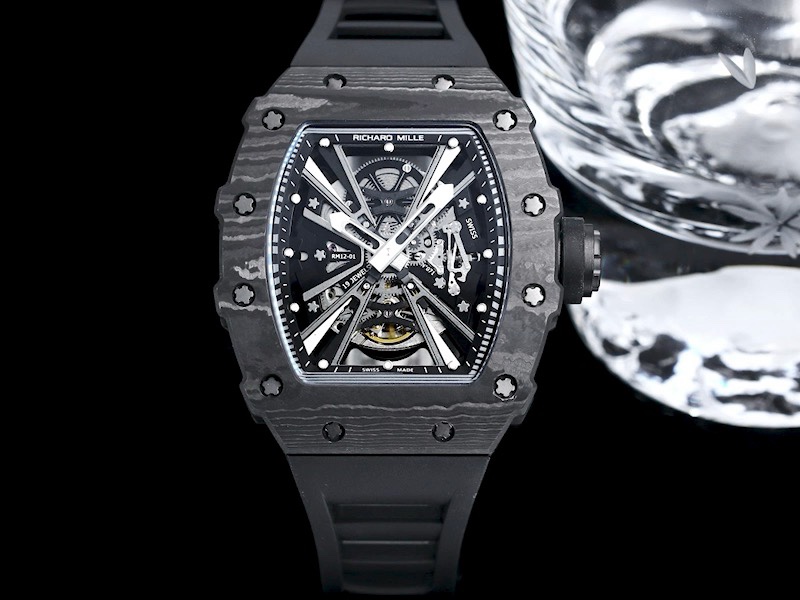 Luxury Replica Richard Mille RM12-01 Tourbillon With Black Carbon Bezel, Black Rubber Strap