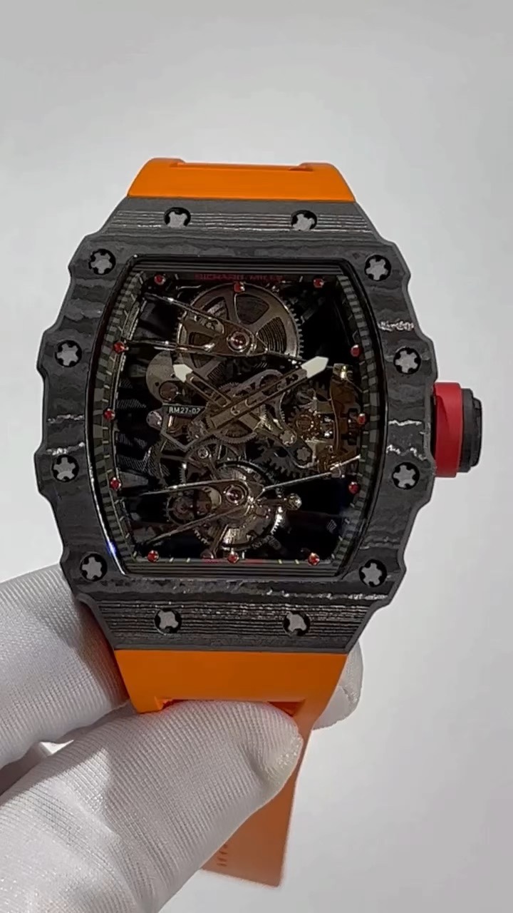 Swiss Durable Richard Mille RM 27-02 Rafael Nadal Replica Watch With Carbon Fiber Case, Orange Rubber Strap