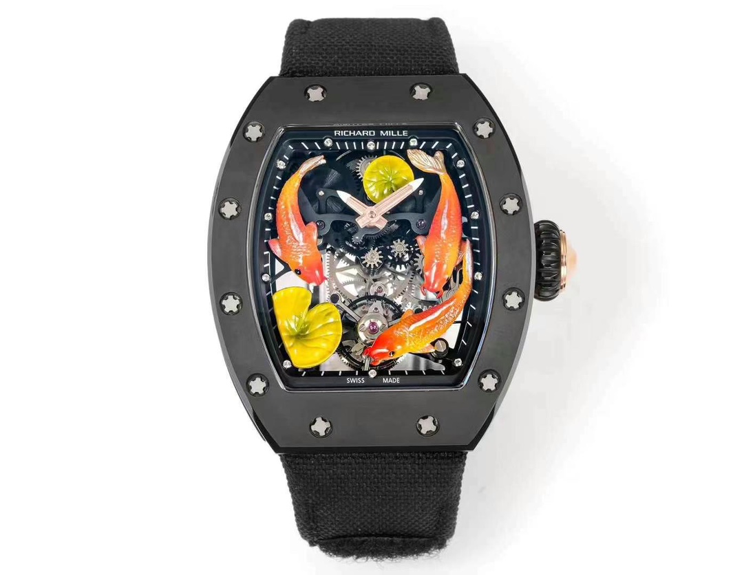 Swiss RICHARD MILLE RM S10 Replica – Koi Tourbillon, Black Steel Case, Sport Style