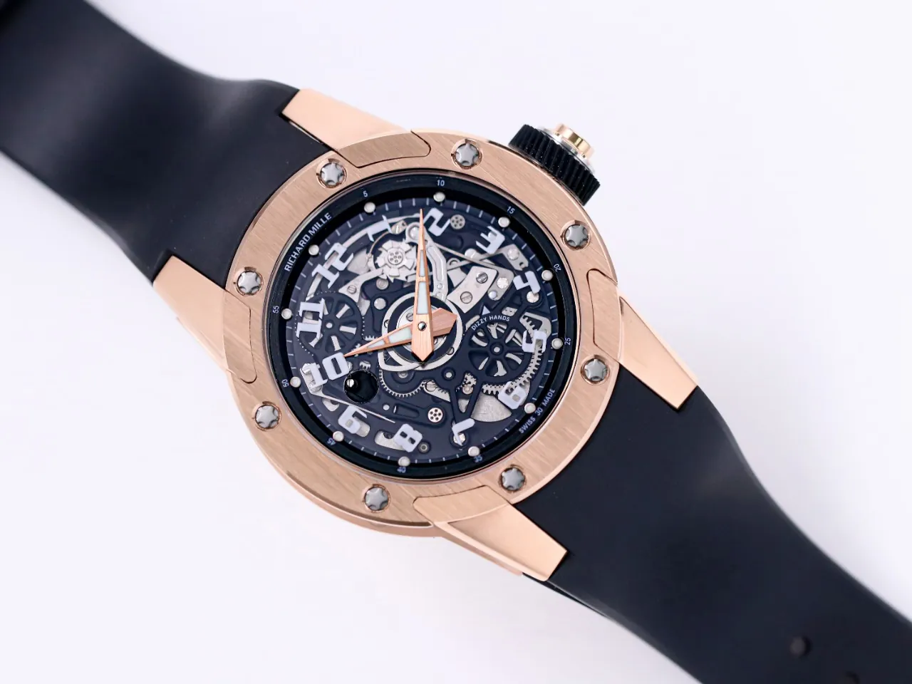 Best Replica Richard Mille RM 63-01 Dizzy Round Skeleton Dial Automatic Watch Big-Date Rose Gold Case