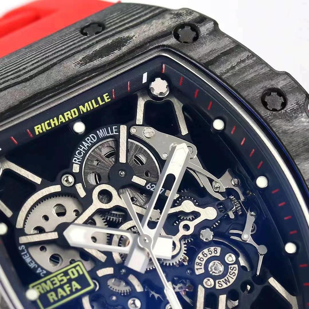 Richard Mille RM 35-01 Replica Swiss Clone with Carbon Case and Red Strap