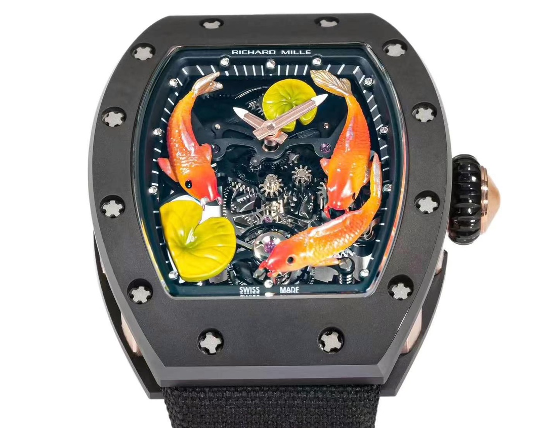 Swiss RICHARD MILLE RM S10 Replica – Koi Tourbillon, Black Steel Case, Sport Style