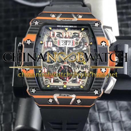 RM011-03 McLaren Automatic Flyback Chrono KVF Black &amp; Orange Forged Carbon Skeleton Dial Swiss 7750