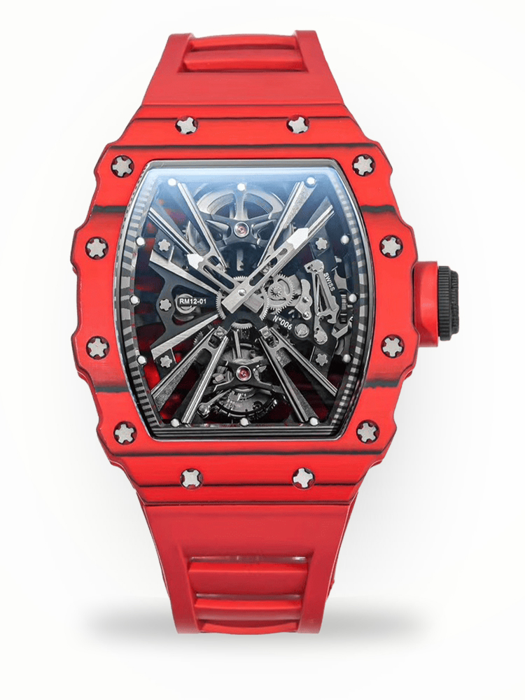 Replica Richard Mille RM 12-01 Tourbillon Watch For Stylish Men – Luxurious Red Carbon Fiber Case