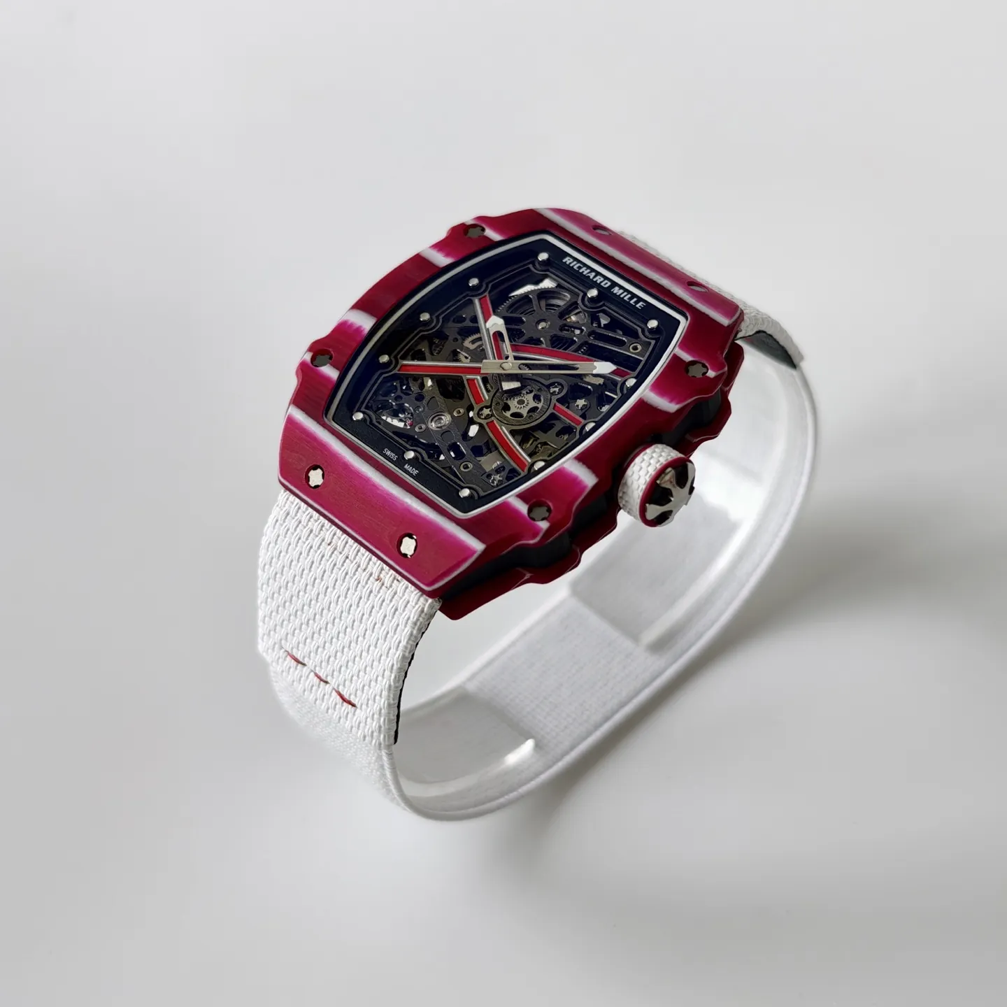 UMI Richard Mille RM 67-02 Mutaz Barshim Burgundy Red & White Quartz TPT Carbon White Strap Replica Watch