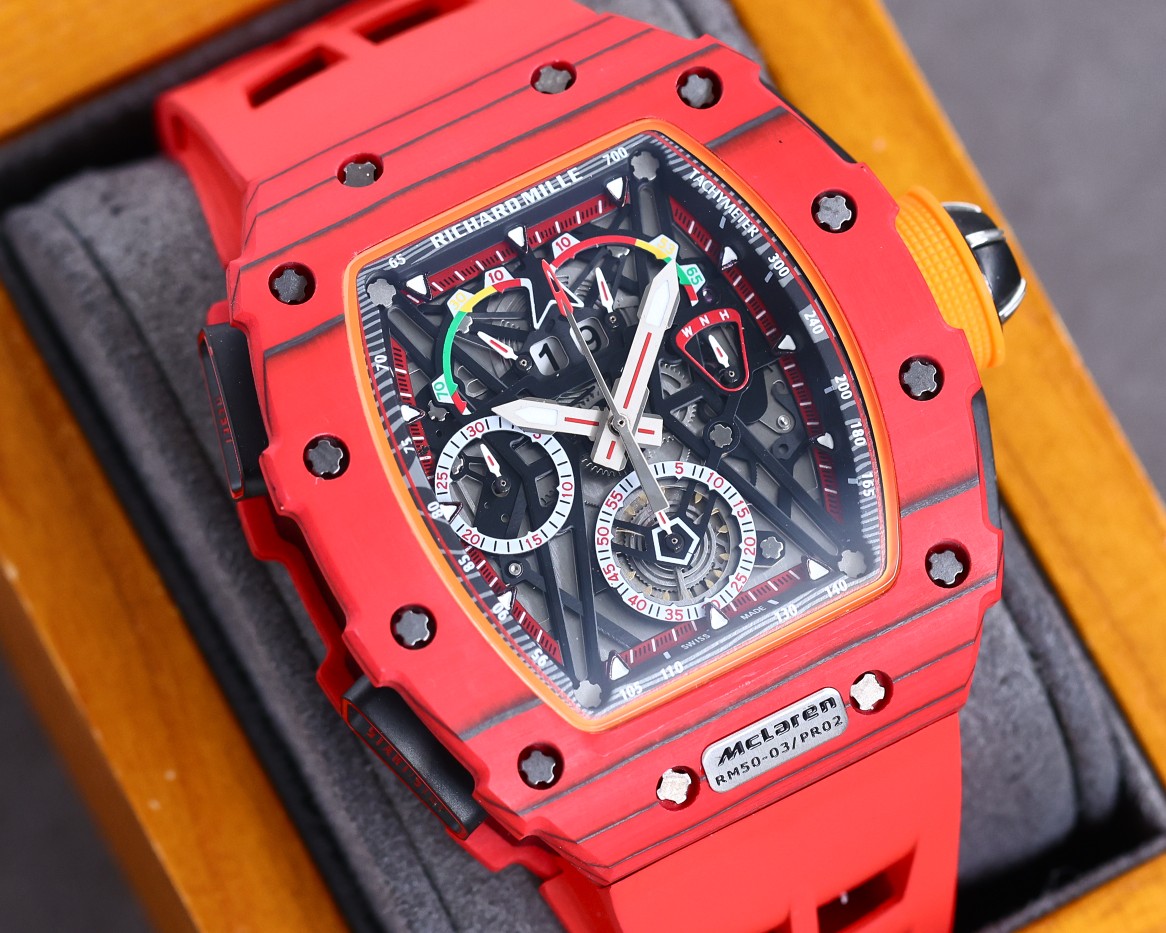 Richard Mille RM 50-03 McLaren Replica Watch For Motorsport Style – Swiss Movement, Red Carbon Case, Bold Skeleton Dial