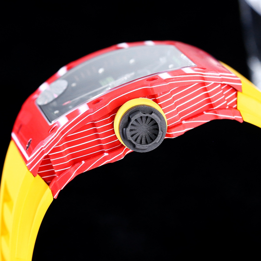 Premium Swiss Richard Mille RM 35-02 Replica Rafael Nadal Tourbillon Watch, Carbon Fiber Case, Yellow Strap