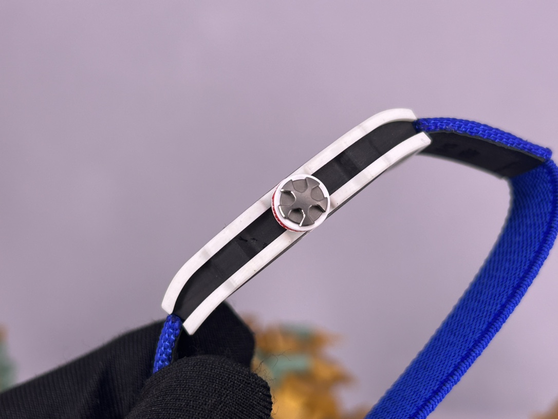 Ultra-Thin Swiss Richard Mille RM 67-02 Replica Alexis Pinturault – White Carbon TPT Case, Skeleton Dial, Blue Strap