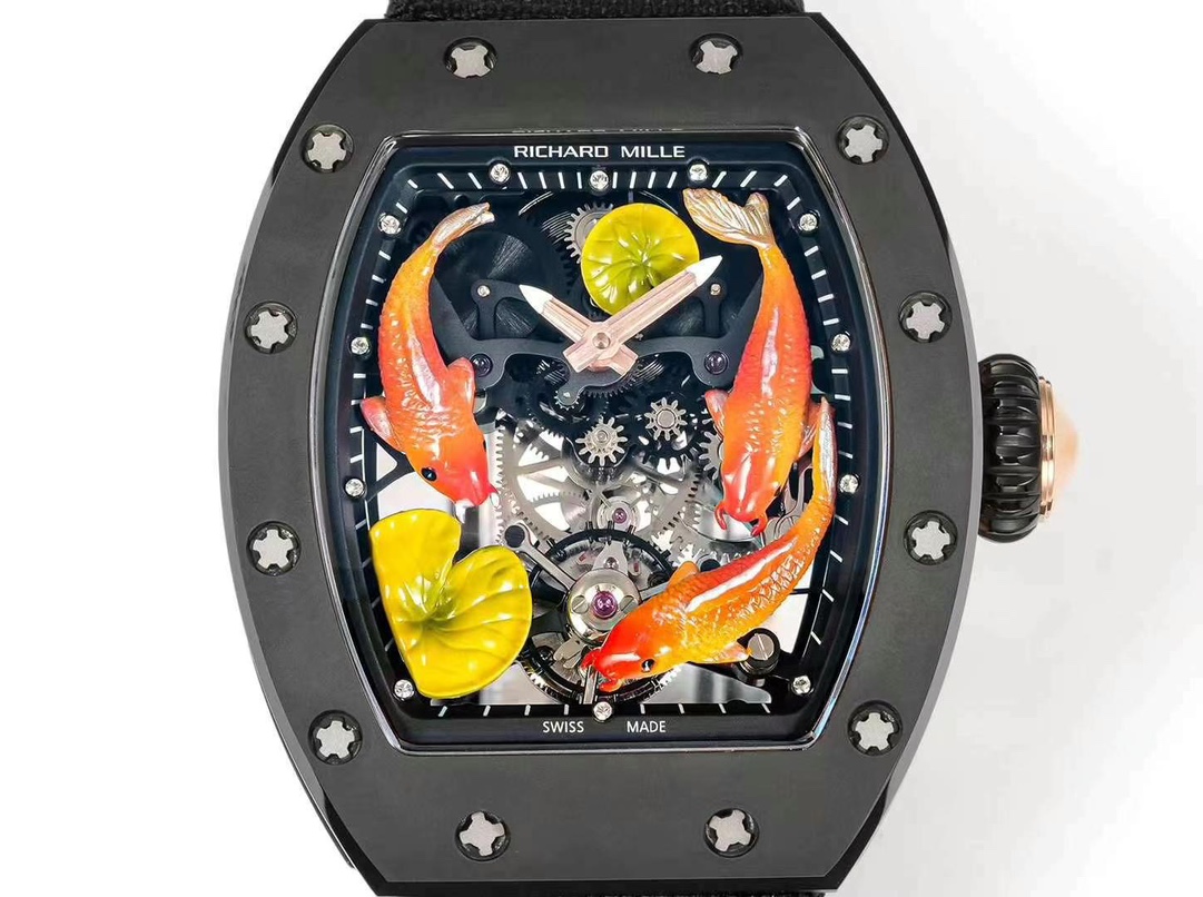 Swiss RICHARD MILLE RM S10 Replica – Koi Tourbillon, Black Steel Case, Sport Style
