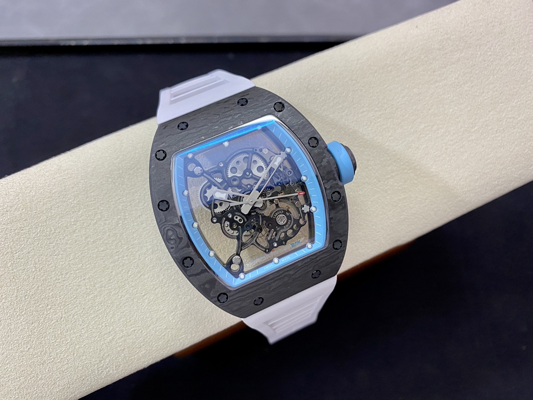 Replica Richard Mille RM055 NTPT Carbon Fiber Light Blue Skeleton Dial Super Clone Watch
