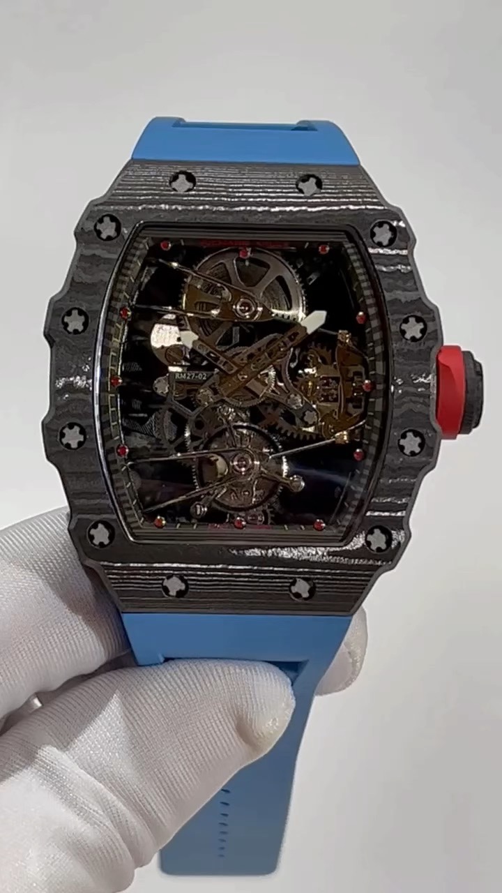Best Replica Richard Mille RM 27-02 Blue Strap Men’s Tourbillon Watch – Carbon Fiber Case, Bold Skeleton Dial