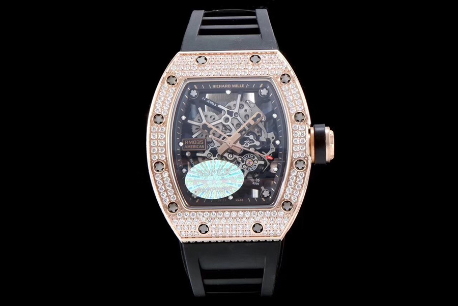 Richard Mille Replica RM 035 Black Rubber Strap Hollow Dial
