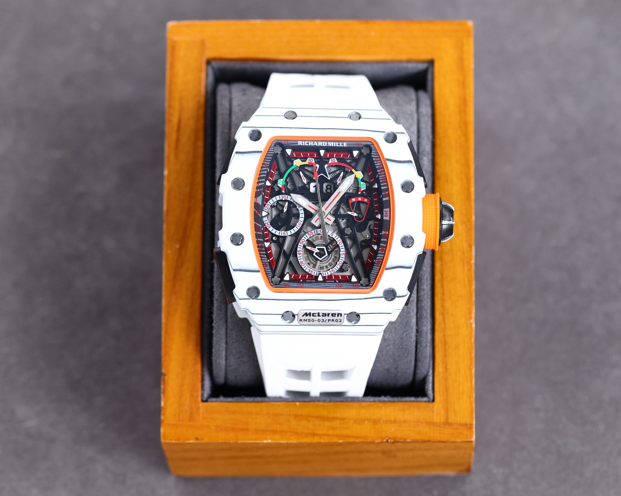 Replica Richard Mille McLaren RM 50-03 – Ultra Lightweight Swiss Skeleton Watch In White Case