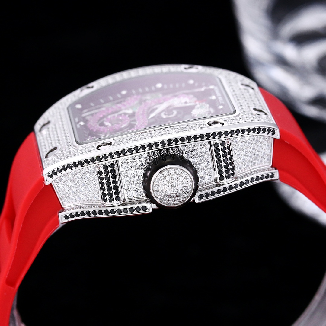 Luxurious Richard Mille RM 026 Replica Watch – Swiss Movement, Diamond-Set Steel Case, Red Rubber Strap For Elegance