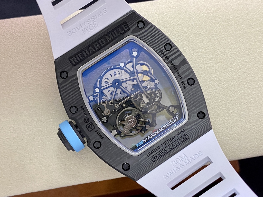 Replica Richard Mille RM055 Limited Edition Abu Dhabi Yas Marina Circuit Swiss Movement Carbon Fiber Skeleton Watch