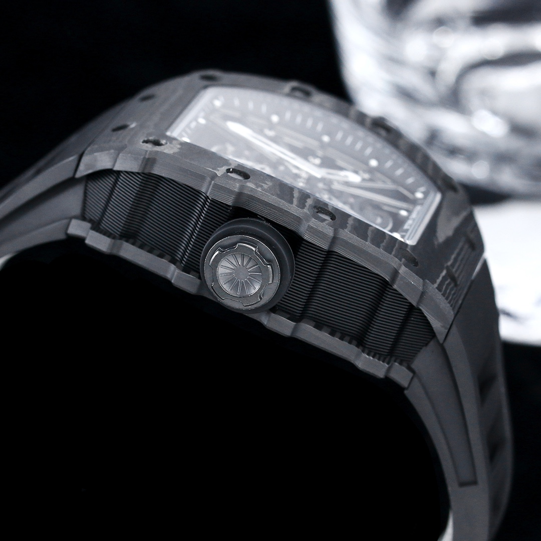 Luxury Replica Richard Mille RM12-01 Tourbillon With Black Carbon Bezel, Black Rubber Strap