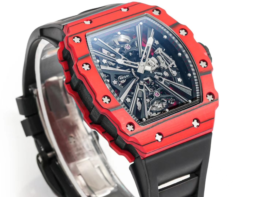 Richard Mille RM 12-01 Replica Swiss Tourbillon – Premium Red Carbon Case, Luxury Sports Watch