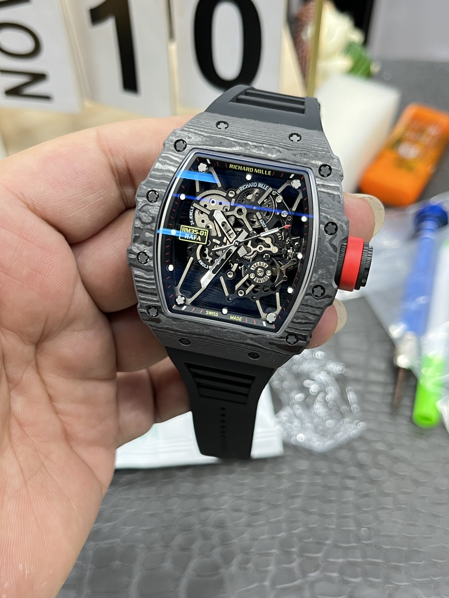 Richard Mille RM35-01 Super Clone Swiss Sports Watch, Carbon Fiber Case
