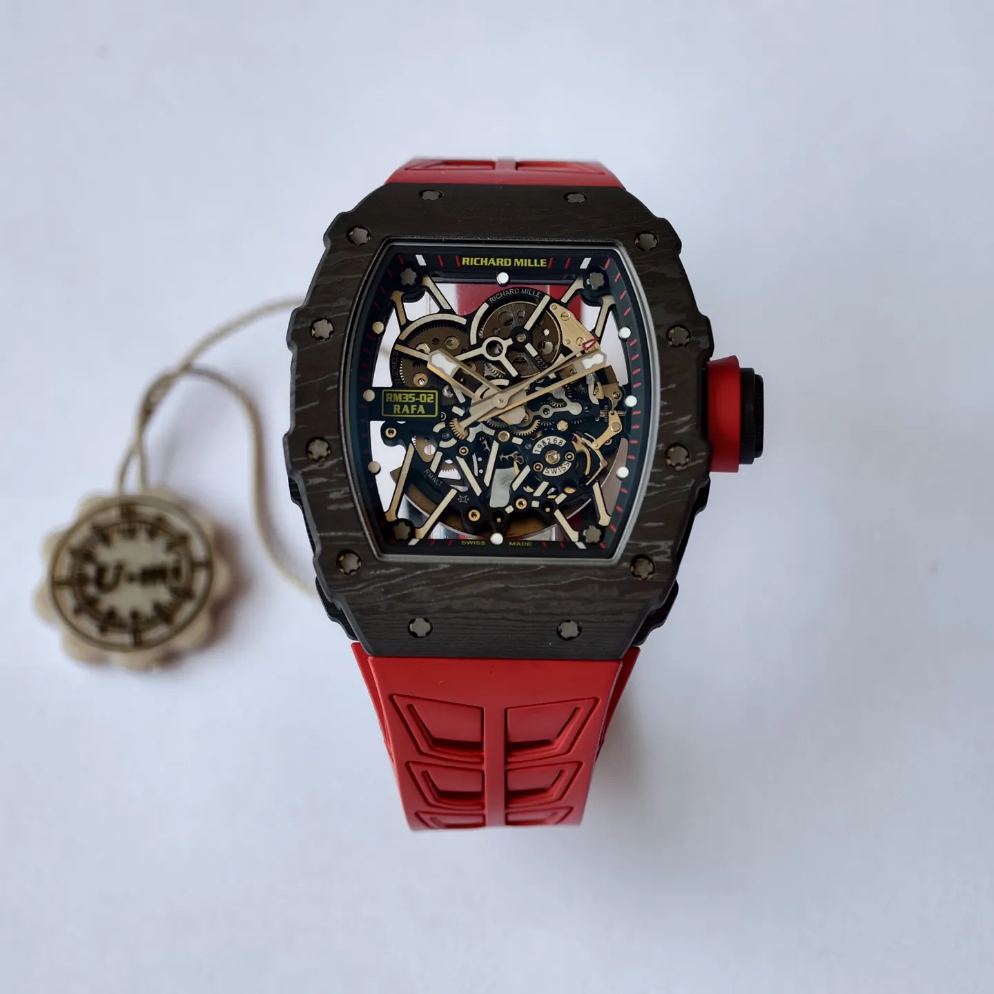 UMI Richard Mille RM 35-02 Rafael Nadal Carbon TPT Super Clone Watch - Red Strap