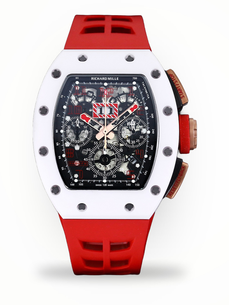 Luxury Swiss Replica Richard Mille RM 011 Felipe Massa White Demon Watch With Red Rubber Strap – Ultimate Precision & Bold Design